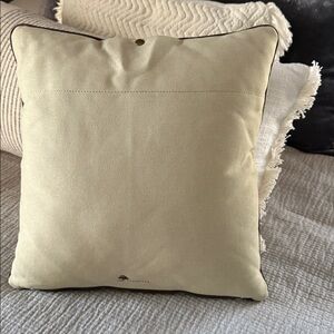 Levenger leather trim Fabric book pocket pillow cover handle 15” square insert